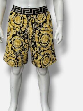 Versace Kids Boy's Black & Gold Barocco Greca Print Cotton Shorts Size 5A